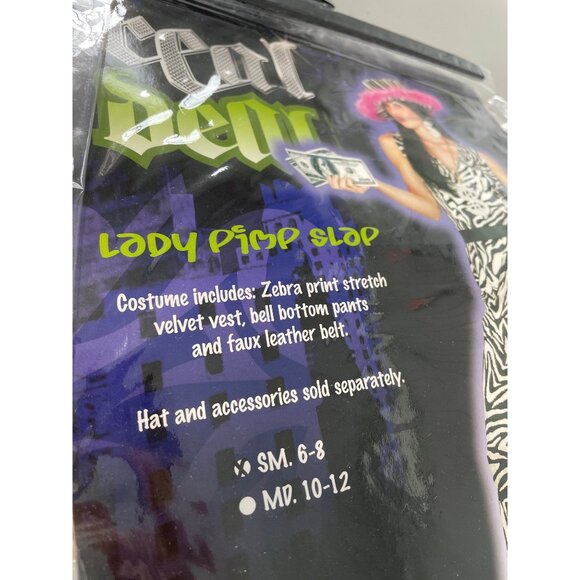 Y2K Lady Pimp Slap Costume Pony Express Size Small 6-8 Zebra Print Halloween NEW - Picture 3 of 7